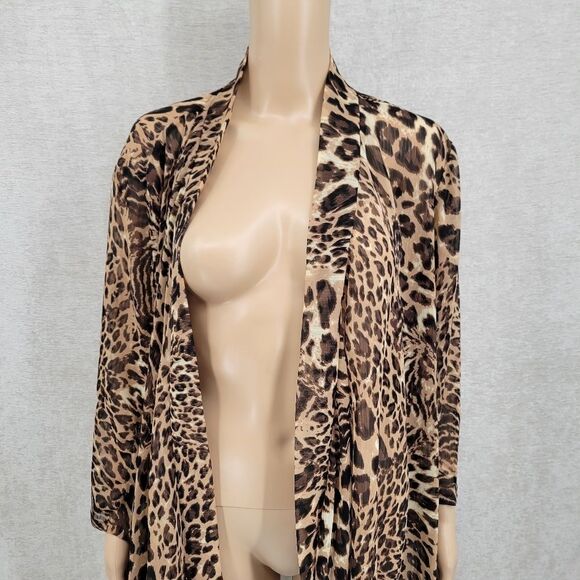 Slinky Brand Vintage Cheetah Print Open Style Cardigan Duster Tunic Plus Size 1X - Picture 4 of 12